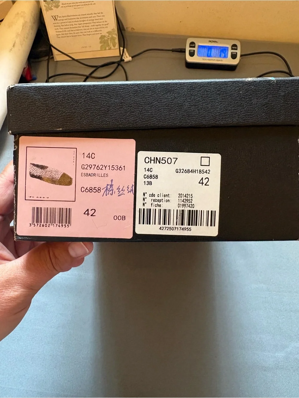 CHANEL NIB Brown Wool Slip-On Espadrille with Black Logo and Leather Toe